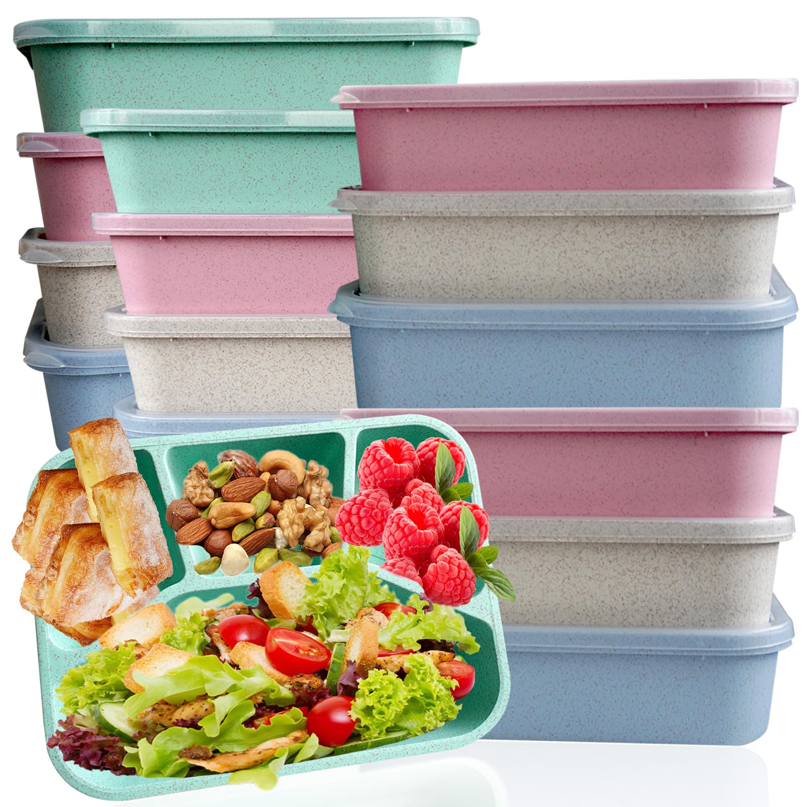 Photo 1 of 15 PCS Bento Box, 4 Compartment Bento Box Adult Set, Wheat Straw Bento Lunch Box, Reusable Lunch Snack Box, Microwave, Dishwasher and Freezer Safe Meal Prep Containers for Work, School and Travel