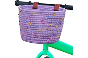 MKUERO Kids Bike Basket for Boys and Girls, Children's Bicycle Basket Woven With Sisal Rope, Cute Decorative Accessories for Balance Bikes and Scooters