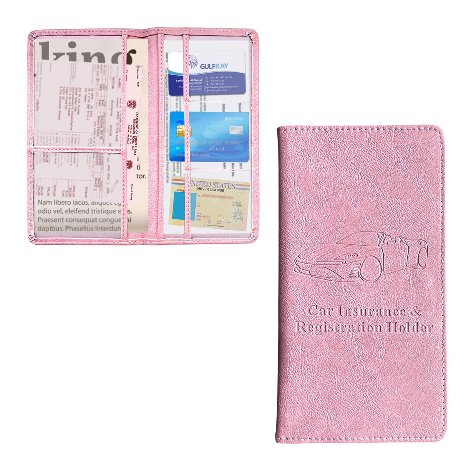 Photo 1 of Ziciner Car Registration and Insurance Holder, Auto Card Document Glove Box Organizer with Magnetic Closure, Universal Vehicle Interior Accessories for Cars SUVs (Pink-Large)