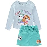 Paw Patrol Nickelodeon Skye and Everest Girls Long Sleeve Shirt and Twill Skirt Set for Toddler and Big Kids