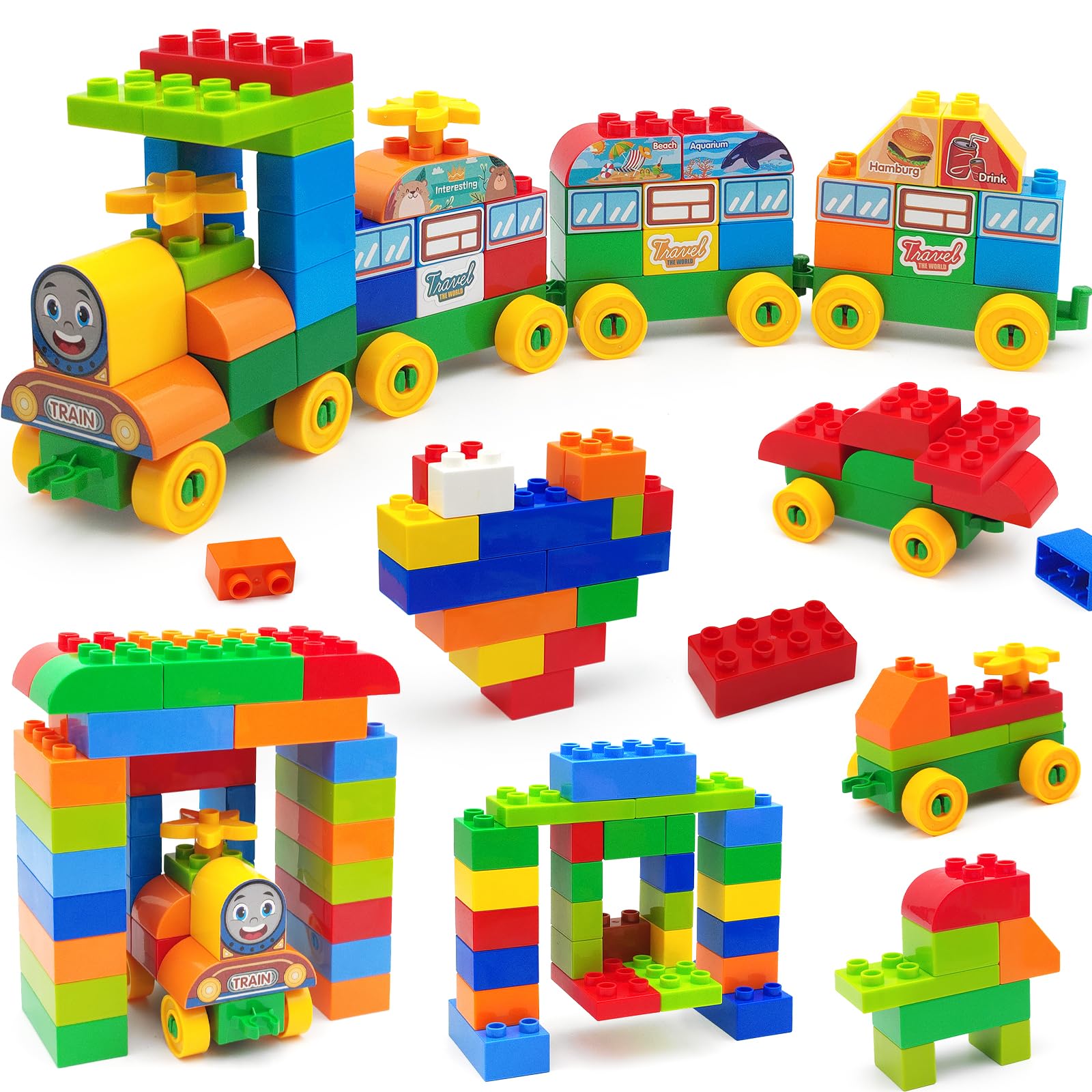 Photo 1 of CONVENTEJOY 150 Pcs Classic Building Blocks Set for Toddlers 3-6, Large Building Bricks Train Educational Toy STEM Toys Compatible with Major Brands Gift for Kids