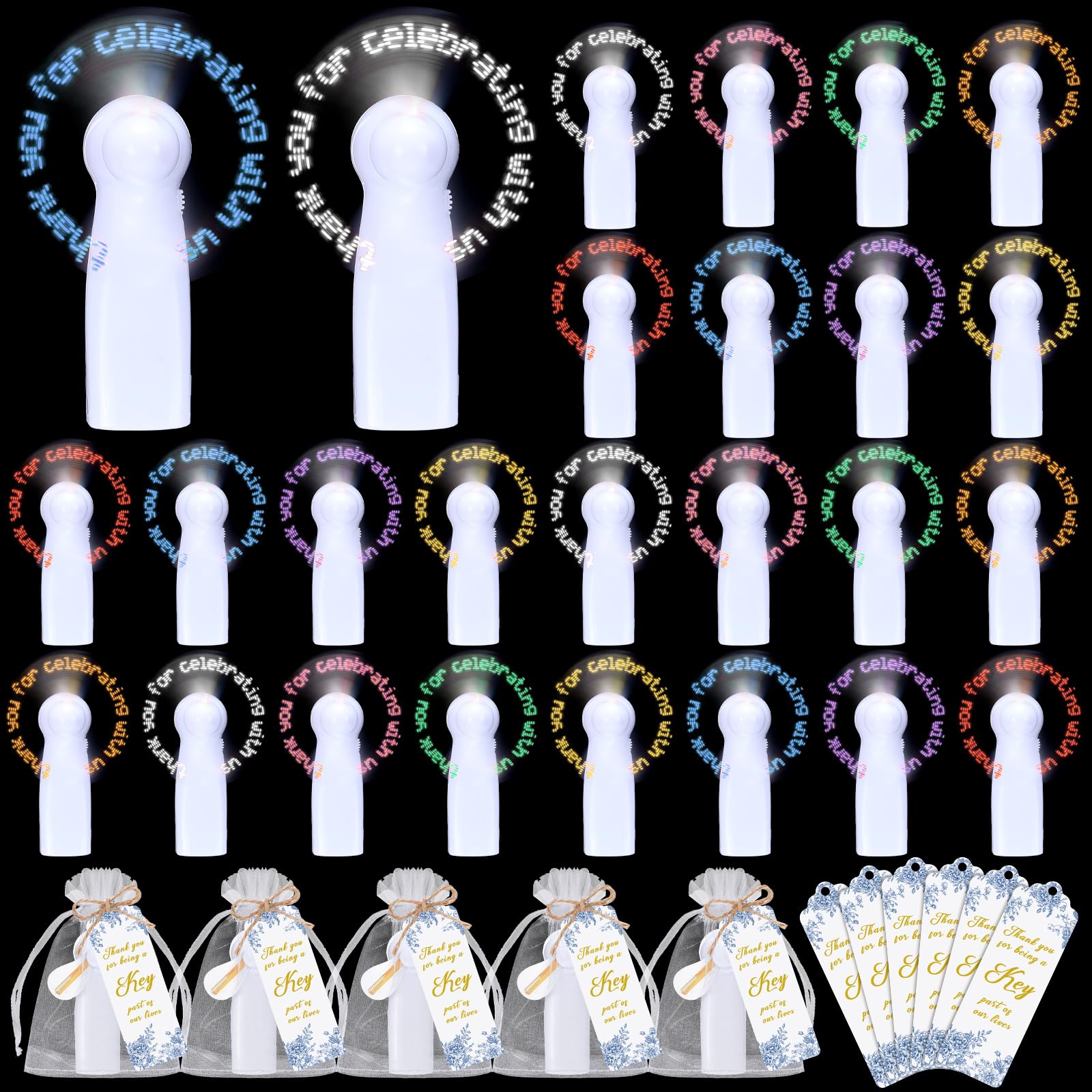 Photo 1 of Retisee 32 Set Mini Portable Handheld Fans Bulk for Wedding Guest LED Battery Fans with Bags and Cards Thank You for Celebrating with Us Gifts for Summer Wedding Bridal Shower Party Favors (Flower)