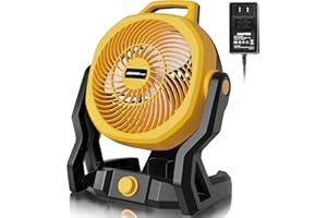 HEINPRO Battery Powered Fan Compatible with Dewalt 20V Max Battery with AC Adapter (No Battery) Up to 650CFM, Variable Speed, Low Noise 30dB, Portable Cordless Fan for Camping, Jobsite