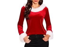 ADORPOP Christmas Tops for Women - Xmas V Neck Fur Trim Sweaters Casual Loose Sweatshirts Velvet Long Sleeve Pullover