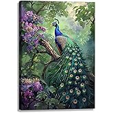 Peacock Wall Art Elegant Peacock Pictures Canvas Print Watercolor Abstract Animal Art Posters for Aesthetic Living Room Bedroom Wall Decor Framed(Artwork-1,12"x18")