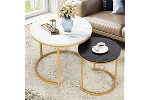 VOWNER Coffee Tables for Living Room - Small Round Coffee Table Set of 2, Center Table with Solid Wood Grain Table Top and Sturdy Metal Frame, Nesting Tables for Small Spaces, Easy to Assemble