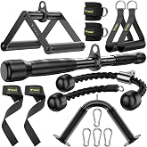 Toosci Cable Attachments for Gym, LAT Pulldown &amp; Cable Machine Attachment Set: V-Shaped Bar, Rotating Straight Bar, V Rotation Handle, Nylon Tricep Rope, Ankle Straps &amp; Handles, Home Gym