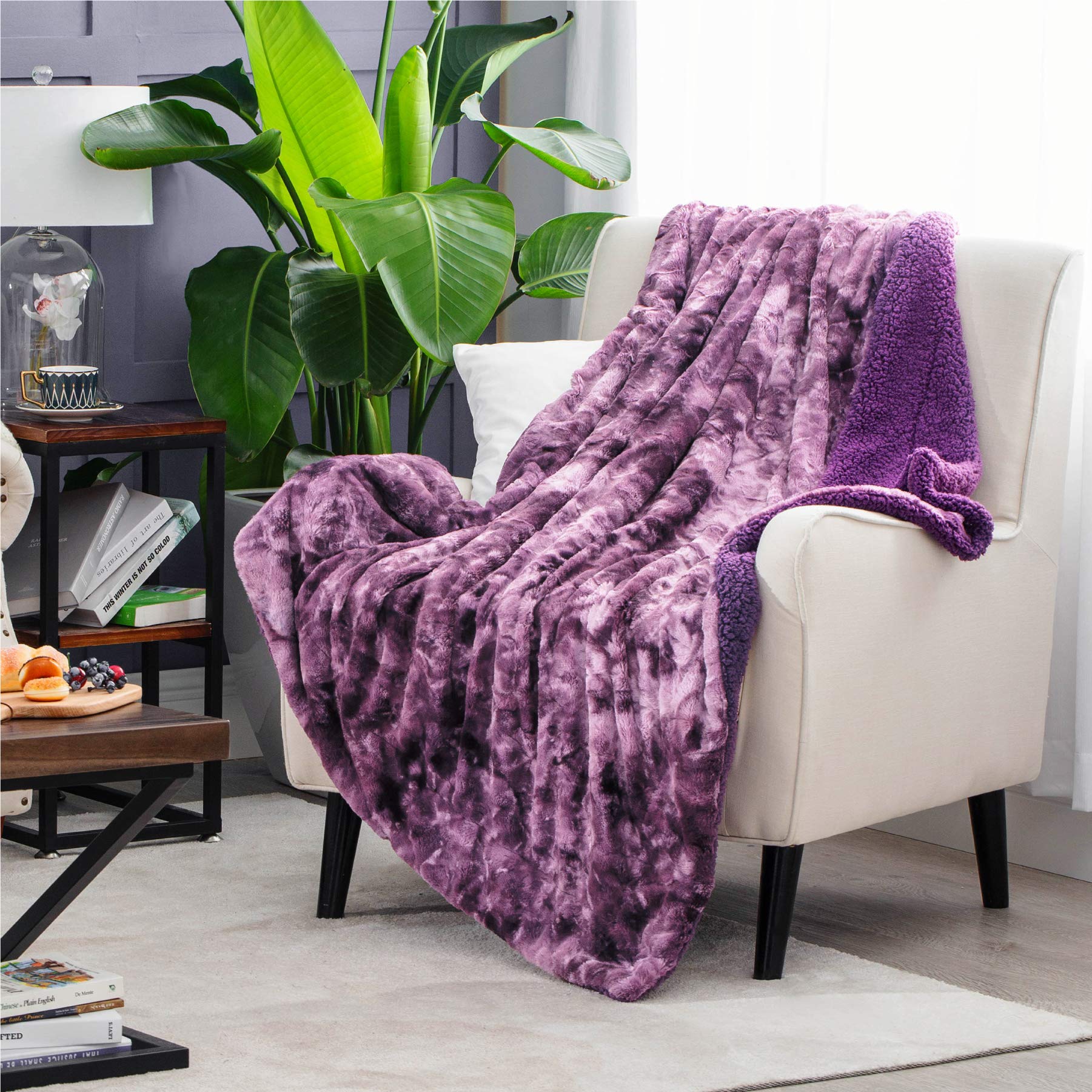 Bedsure Faux Fur Reversible Tiedye Sherpa Throw Blanket for Sofa