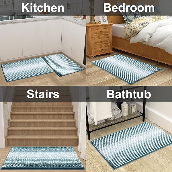 COLORXY CHENILLE BATHROOM RUGS, EXTRA SOFT AND ABSORBENT BATH MAT, NON-SLIP MACHINE WASHABLE RUG, LUXURY PLUSH SHAGGY BATH CARPET, SUITABLE FOR BATHROOM FLOOR, TUB, SHOWER, 30”X20”, GREEN