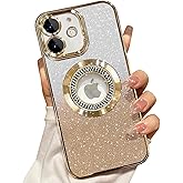 Misscase for iPhone 12 Magnetic Glitter Case Compatible with MagSafe,Full Protection Slim Shockproof Anti-Scratch Case with Camera Lens Protector Logo View Dust-Proof Net for Women Gold