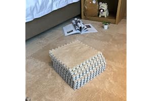 Smabee Interlocking Carpet Shaggy Soft EVA Foam Mats Fluffy Area Rugs Protective Floor Tiles Exercise Play Mat for Children Kids Room Home Parlor Bedroom (12 pcs, Khaki)