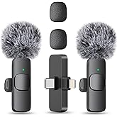 MAYBESTA Wireless Mini Microphone for iPhone, Android Phone - 2 Pack Lavalier Lapel Mic for Audio Video Recording - Clip on Content Creator Microphones for YouTube Tiktok Podcast Vlogging