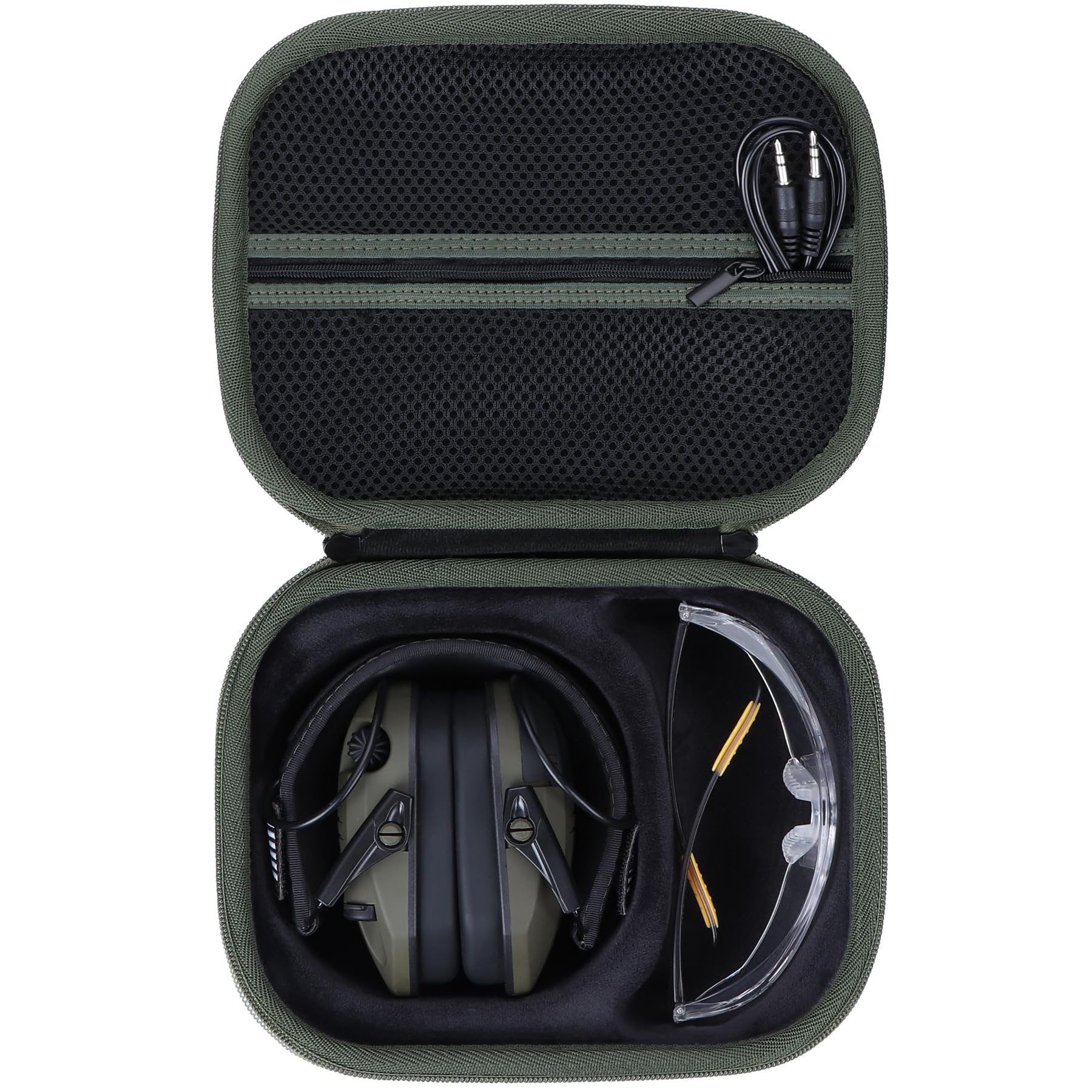 Photo 1 of Lebakort Storage Case Compatible with Walkers Razor Slim/Howard Leight Honeywell Impact Sport/PROHEAR 066 030 Electronic Shooting Earmuffs Hearing Protection Muffs (Black + Green Case)
