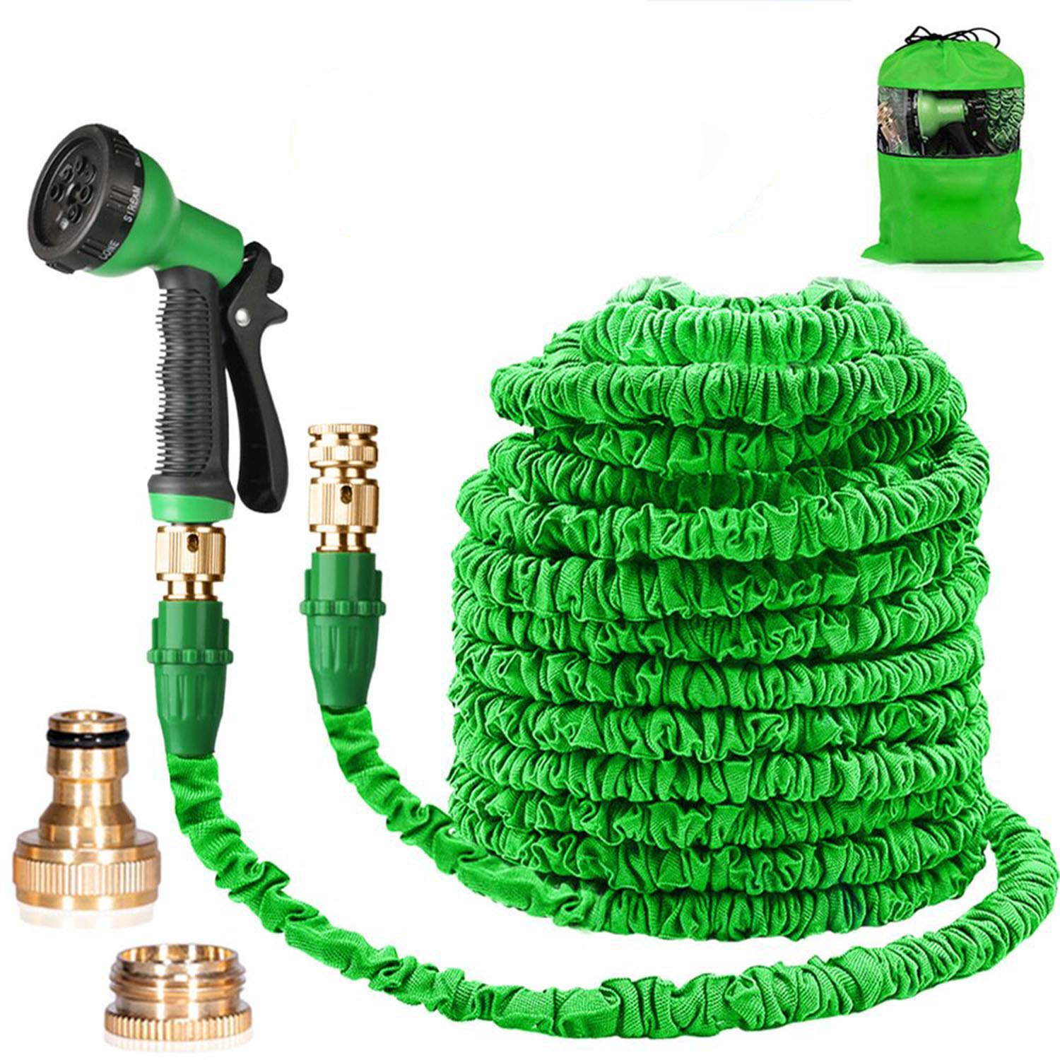 100ft Expandable Garden Hose, Expanding Hose Pipe with 1/2",3/4" Fittings,Lightweight Garden Hose Expandable with 8 Function Spray Nozzle (100ft, Green)