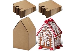 Cholemy 50 Pack Christmas Gingerbread House Box Kit DIY Crafts Cookie House Shaped Cardboard Boxes DIY Build Gingerbread Houses Crafts Supplies for Xmas Holiday Party Supplies(Brown)