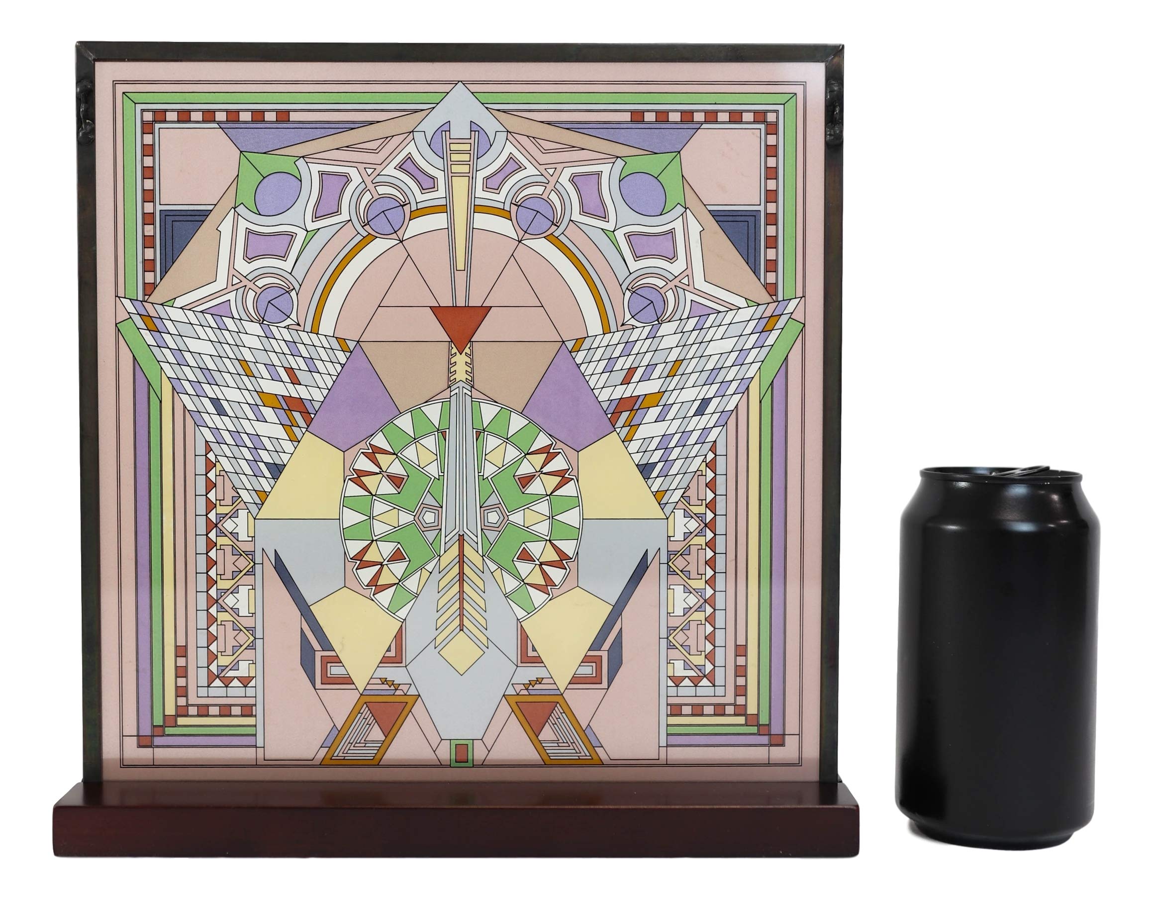Ebros Frank Lloyd Wright Imperial Hotel Japan Peacock Rug Stained Glass Art Panel Wall Hanging Decor Or Desktop Plaque with Wooden Base Stand 10