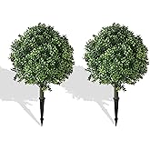 28" Artificial Boxwood Topiary Ball Trees with Ground Spike for Outdoor,Set of 2 UV Resistant Artificial Shrub Bushes,Artificial Plants,Fake Boxwood Plants for Indoor, Garden, Yard,Patio Décor