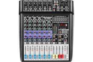 Berlingtone, 8 Channel Bluetooth Professional Audio Mixer DJ Sound Console, USB MP3 Recording, 6 XLR Microphone Jack 7 Band EQ 48V Phantom Power Stereo 16-BIT Digital Multi FX Processor (BR-118MX)