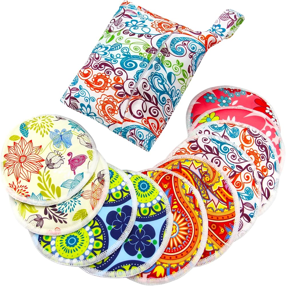 Pinowu Organic Bamboo Nursing Pads 10 Reusable Large 12cm with Wet & Wash Bag