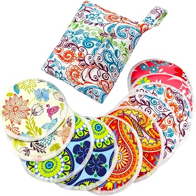 Pinowu Organic Bamboo Nursing Pads 10 Reusable Large 12cm with Wet & Wash Bag