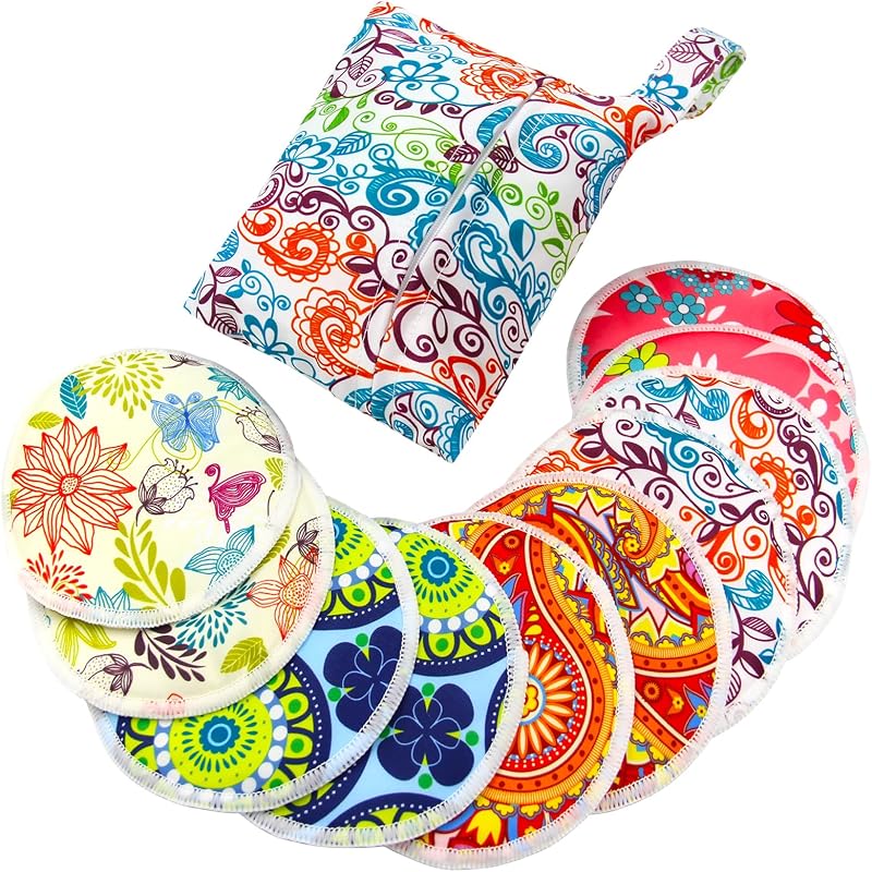 Pinowu Organic Bamboo Nursing Pads 10 Reusable Large 12cm with Wet & Wash Bag