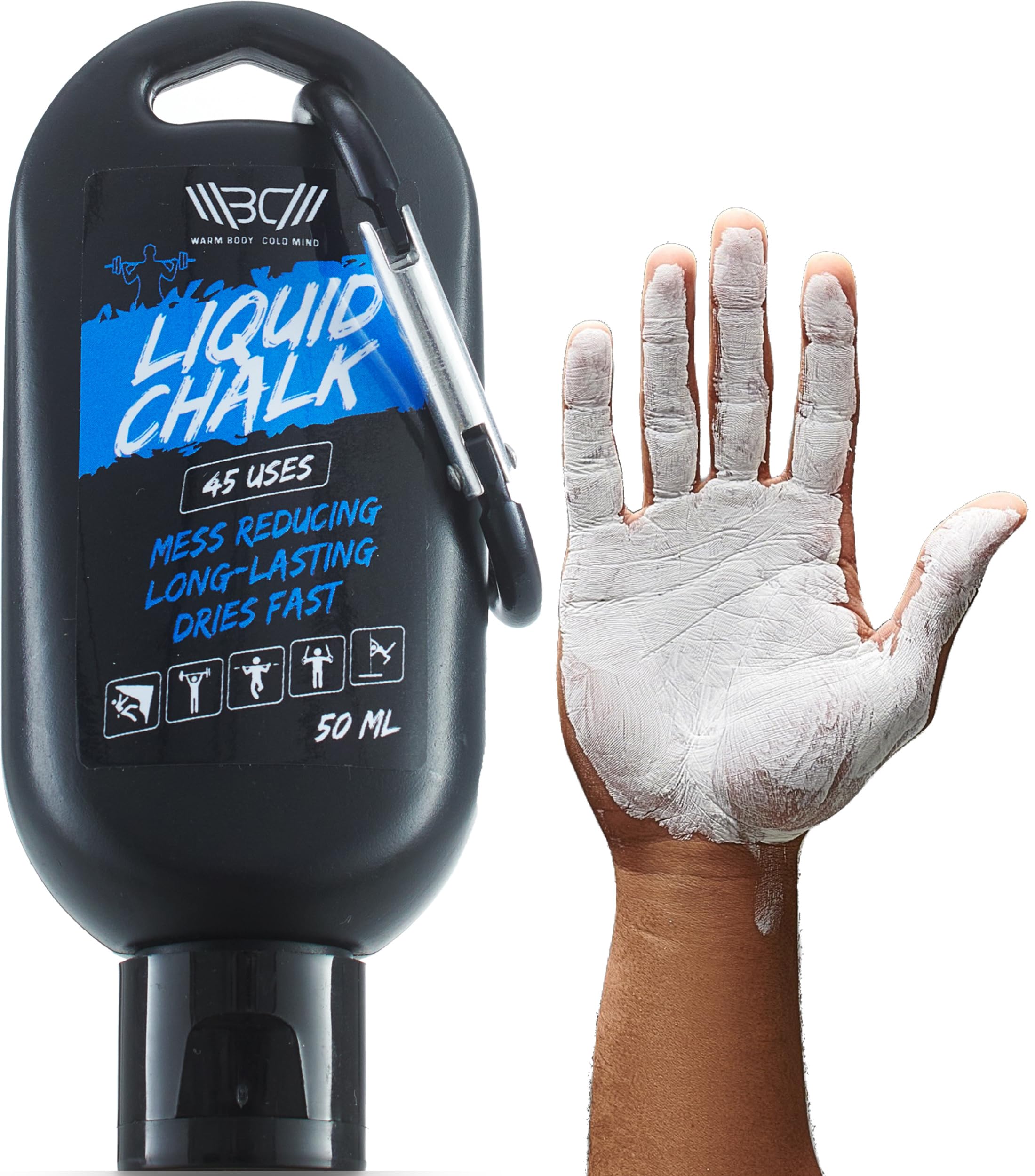 WARM BODY COLD MIND Mess Free Liquid Chalk for Weight Lifting - Hand Grip for Cross Training, Climbing, Gymnastics, Weightlifting, Powerlifting, Deadlift, Pole Dancing (50 ml White)