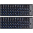 2PCS Russian Keyboard Stickers, Cyrillic Keyboard Letters Replacement Sticker Blue Font with Black Background for PC Computer Laptop Notebook Desktop, Russian-English Keyboard Alphabet Stickers