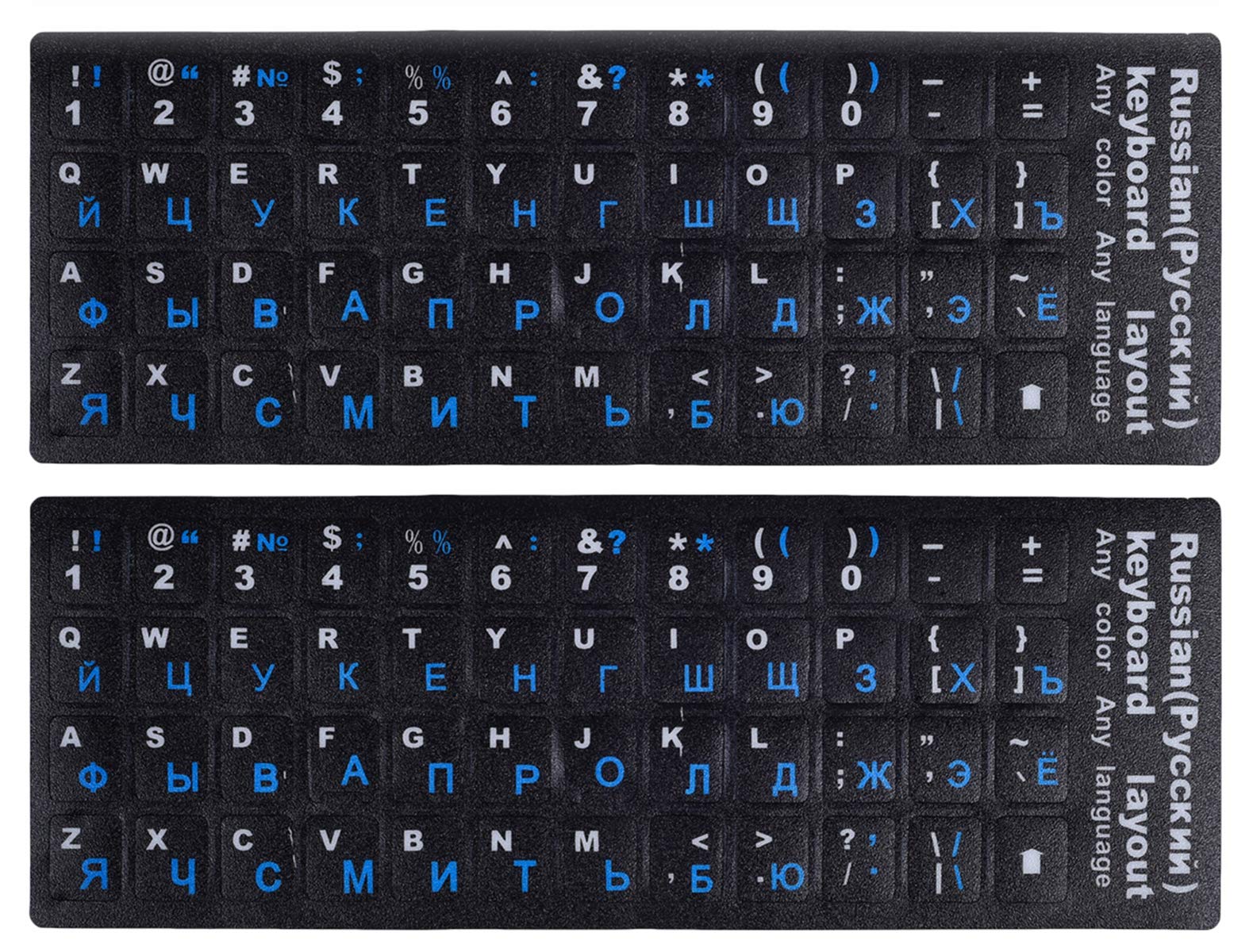 (2PCS Pack) Russian Keyboard Stickers, Keyboard Letters Replacement Stickers Russian Black Background with Blue Lettering for PC Computer Laptop Notebook Desktop Keyboards(Russian-Blue)