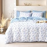 Wake In Cloud - Cottagecore Comforter Set, Floral Vintage Flower Shabby Chic Coquette Aesthetic for Women Teen Girls, Soft Lightweight Dorm Bedding, 3 Pieces, Light Blue, Twin/Twin XL Size