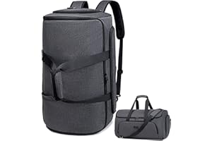 VESSGRA Garment Bags for Travel, Convertible Garment Duffle Bag for Men Women, Carry On Garment Bag Backpack, 4 in 1 Travel Suit Bag with Shoe Compartment, Large Weekender Bag-Dark Grey