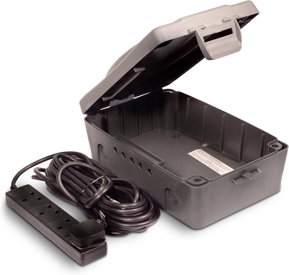 Masterplug WBX IP54 Weatherproof Box 8m 4-Gang 10A Extension Lead Grey Black