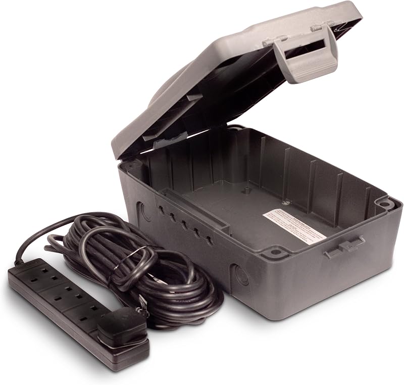 Masterplug WBX IP54 Weatherproof Box 8m 4-Gang 10A Extension Lead Grey Black