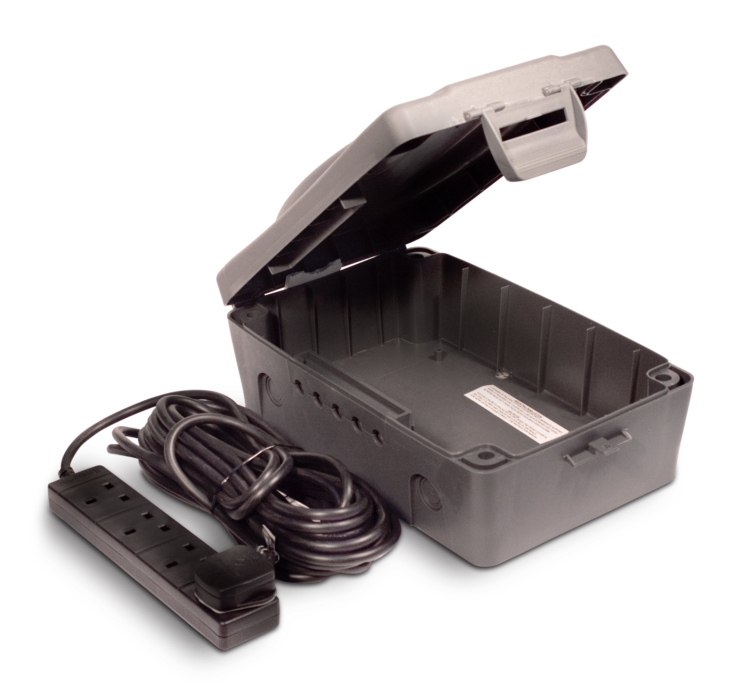 Masterplug WBX IP54 8m Weatherproof Box with 4-Gang 10A Extension Lead - Grey/Black