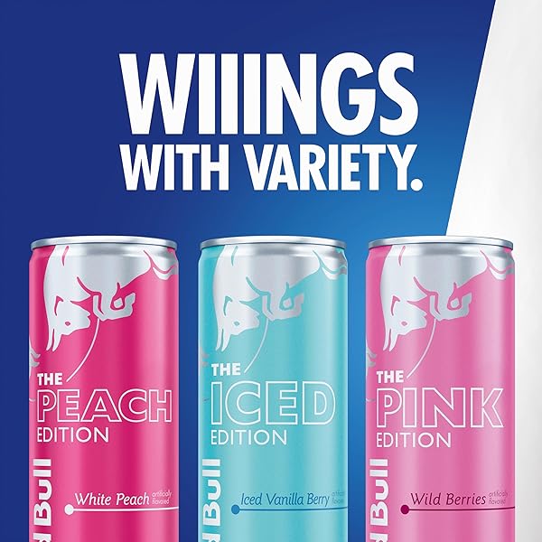 RED BULL ENERGY DRINK VARIETY PACK, PEACH, ICED VANILLA BERRY, PINK, WITH 80MG CAFFEINE, TAURINE & B VITAMINS, 8.4 FL. OZ, PACK OF 12 CANS