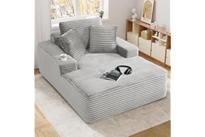 DAMAIFROM Oversized Chaise Lounge Chair Indoor, 50" W x 66" D Faux Fur Oversized Chaise with Thickened Backrest & Deep High Seat Comfy Reading Chair for Living Room, Studyroom - Light Grey