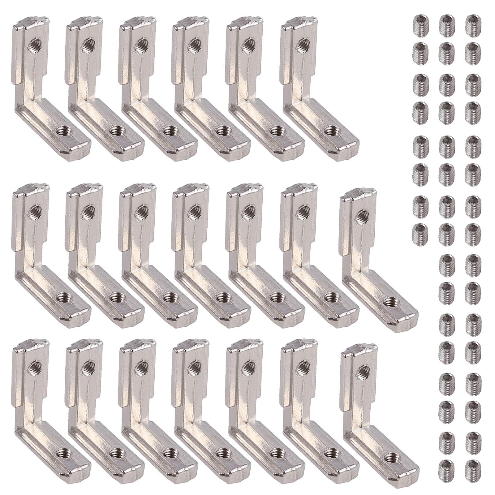 EYPINS 20 Pcs T Slot Interior Connectors for 2020 Aluminum Profile, Zinc Alloy Nickel Plating Joint Bracket 90 Degree L-Shape Brackets for Nut6 6mm Groove