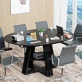 43.3in-59in Extendable Round Conference Table for 4-6 People,Space Saving | Wooden Oval Meeting Room Table with Removable Leaves,Office Table with Storage Shelf for for Office Conference Room