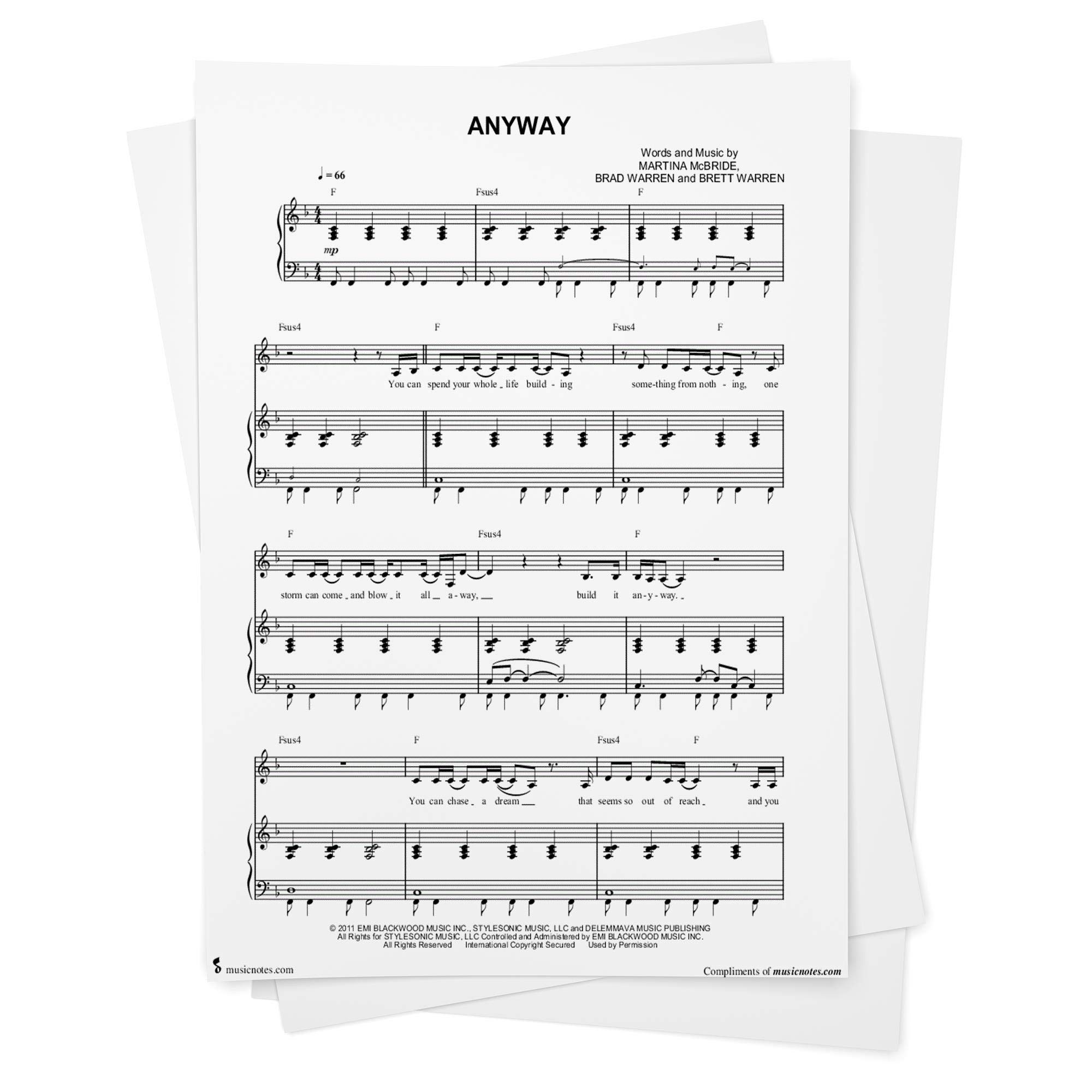 Anyway Sheet Music By Martina Mcbride Piano Vocal Chords Singer Pro From Musicnotes Martina Mcbride Martina Mcbride Brett Warren Amazon Com Books