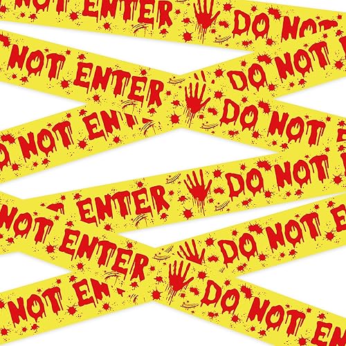 OHOME Halloween Party Decorations - 3 Inch x 82 FT Fright Tape for Halloween Decorations Outside Indoor Outdoor - Yellow Red Banner Backdrop Steamers Birthday Party Favors Supplies Decor for Wall Door Haunted House