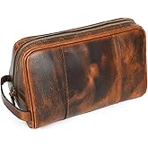 ELIZO Premium REAL Leather Toiletry Bag for Men Dopp Kitt Hanging Mens Toiletry Large TSA Toiletries Bag Shaving Grooming Bag Organizer