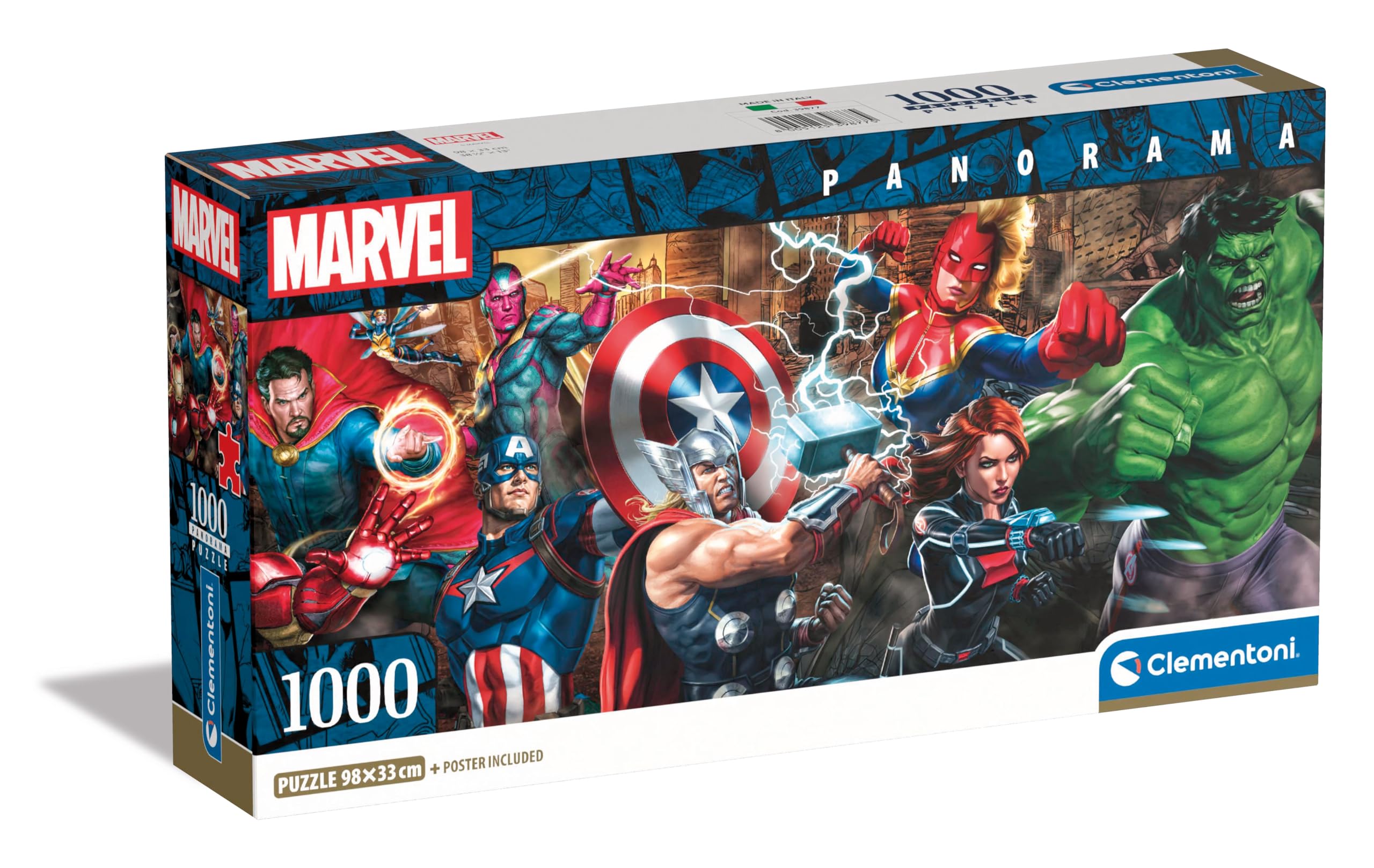 Clementoni Jigsaw Puzzle Marvel The Avengers 1000 Pieces - Poster Included, Puzzle For Adults 14-99 Years, Gift For Men/Women, Marvel, Made In Italy, 39877