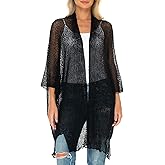 SHU-SHI Beach Kimono Coverups for Women Summer Cardigans Lightweight Open Front Cover Up Knit Sheer Sweater