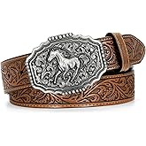 LALATCH Cowboy Western Belts for Men Woman, Cowboy Cowgirl Belt Embossed Western Country Buckle Leather Belts for Jeans
