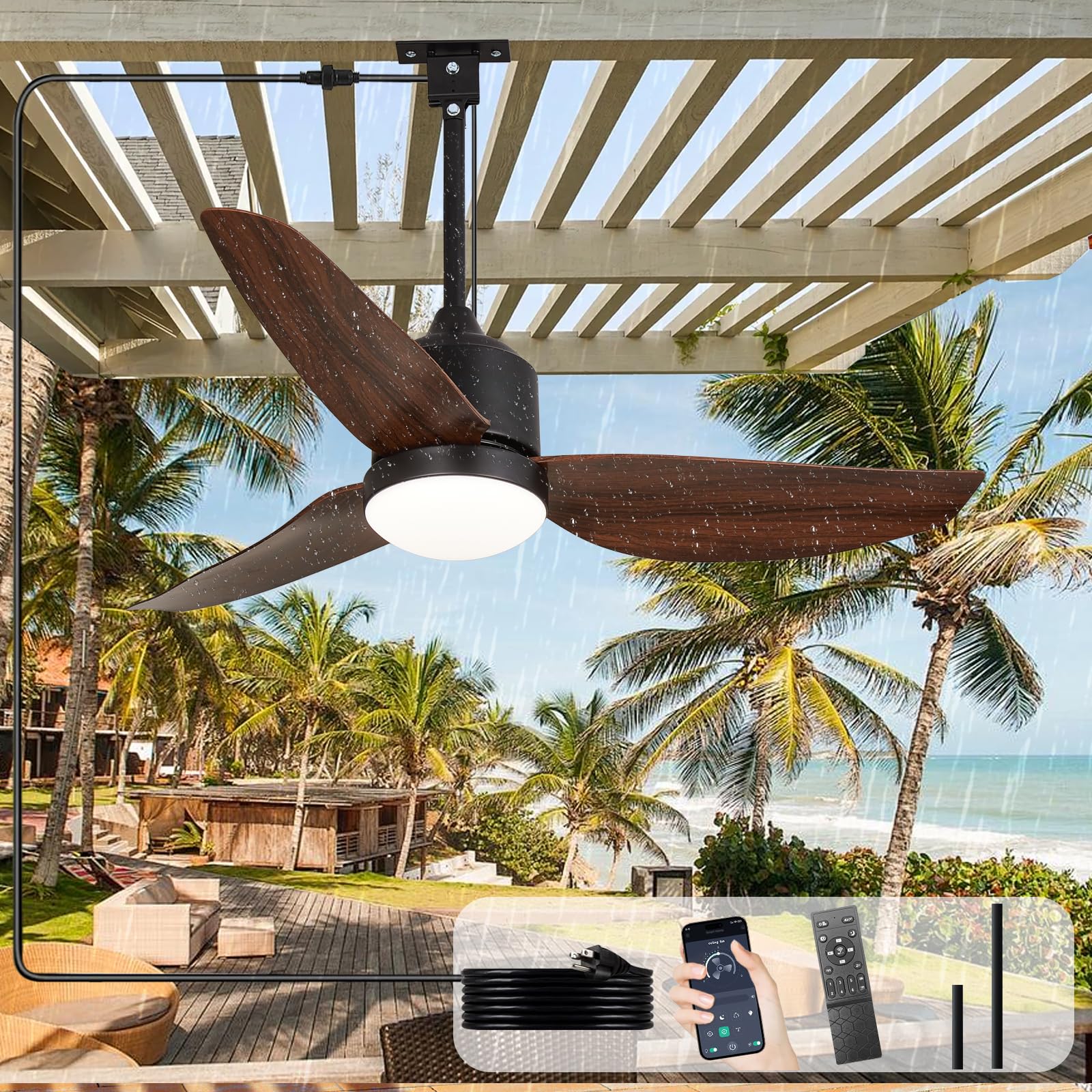Photo 1 of Depuley Outdoor Ceiling Fan with Light: 42 Inch Gazebo Fan Outdoor Hanging - Plug in Waterproof Fans with Lights for Patios - Dimmable Remote App Control - Black and Walnut