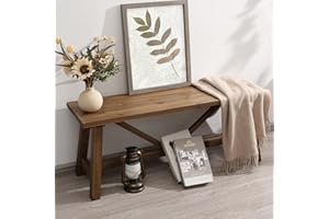Wnutrees 43" Farmhouse Wood Bench, Narrow Bench, Long Bench Seat for Entryway, Living Room, Dining Room, Solid Wood, Natural