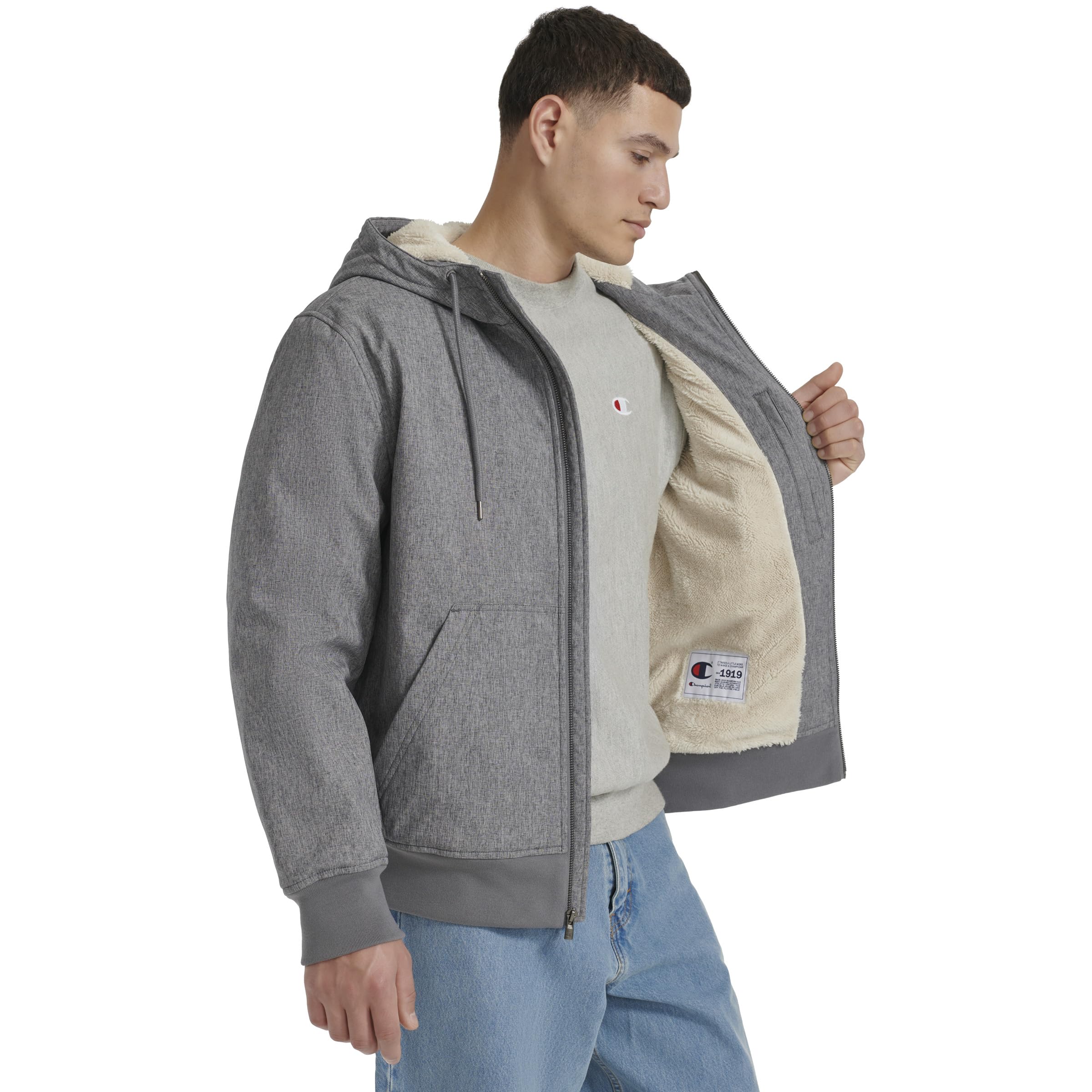 Champion Men’s Sherpa Lined Hoodie, Heather Grey, Small