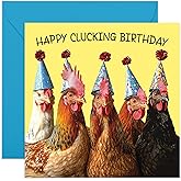 Funny Chicken Greeting Card – "Happy Clucking Birthday" – Quirky Farm Animal Greetings for Him, Her, Dad, Mom, Grandpa, Grandma, Friends, Farmers, Neighbour, Uncle, Aunt - Comes with Fun Stickers