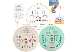 Luxiys 3 Sets Cross Stitch Kits Needlepoint Kits Beginner Hand Embroidery Kit for Adults Pin Cushion, Suitable for Beginners Crafts for Adults and Kids