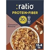 Ratio Protein Fiber Cinnamon Almond Cereal, 15.4 oz | 20g Protein, 6g Fiber per Serving, 6g Sugar, Wheat Flakes with Sliced A