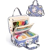 Telawsfun Sewing Supplies Organizer Bag with Removable Binder, Flower | Large Capacity Sewing and Craft Storage Bag Travel Tote with Clear Pockets for Sewing Supply Accessories, Bag Only